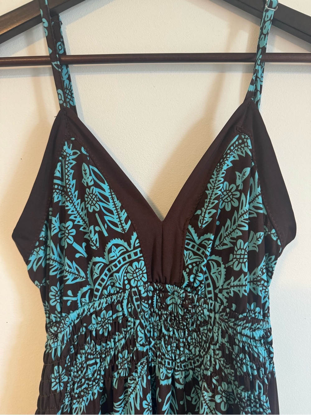 Teal Paisley Print Brown Summer Dress - Picture 12 of 16